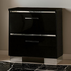 English Elm Wood and Metal Two Drawer Nightstand with Felt Lined Storage for Modern Bedrooms B056P416798