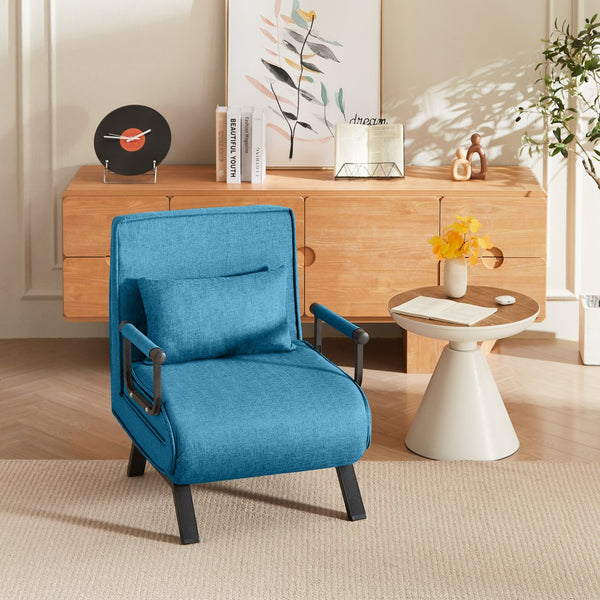 English Elm Convertible Chair Bed Sleeper 5-in-1 Folding Futon Sofa for Adults, Linen Upholstery, 5-Position Recline, Removable Arms, 450lb Capacity, Machine-Wash Cover — Blue W1359P211935