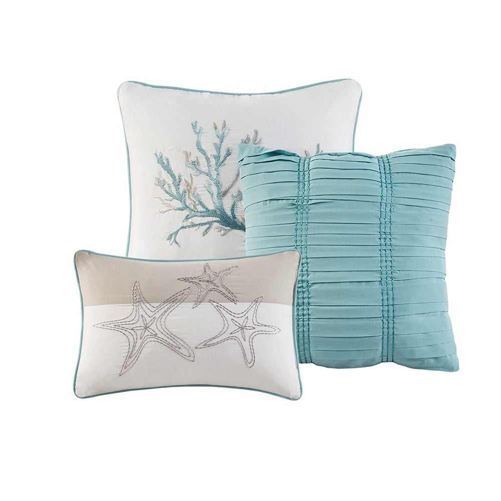 English Elm 7 Piece Cotton Sateen Comforter Set In Aqua – Coastal Bedding With Decorative Pillows & Shams B03597267