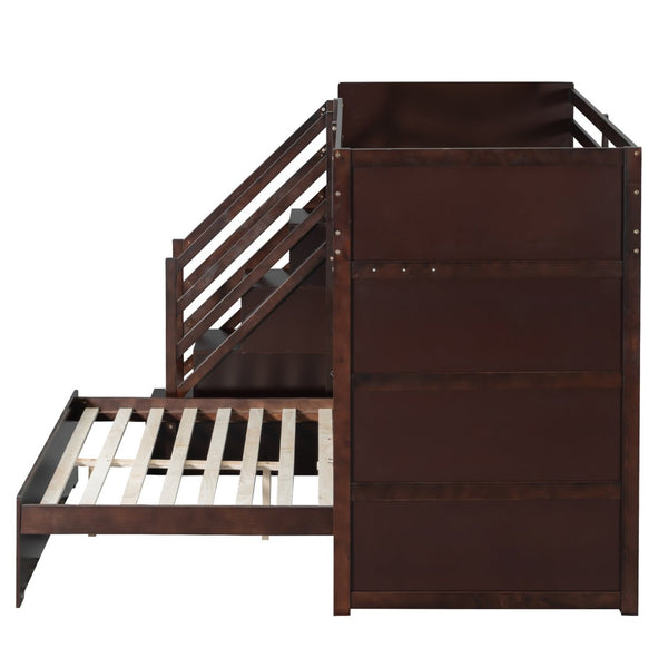English Elm Twin Over Full Bunk Bed with Wardrobe Storage Stairs Shelves and Usb Charging Espresso LT000292AAP