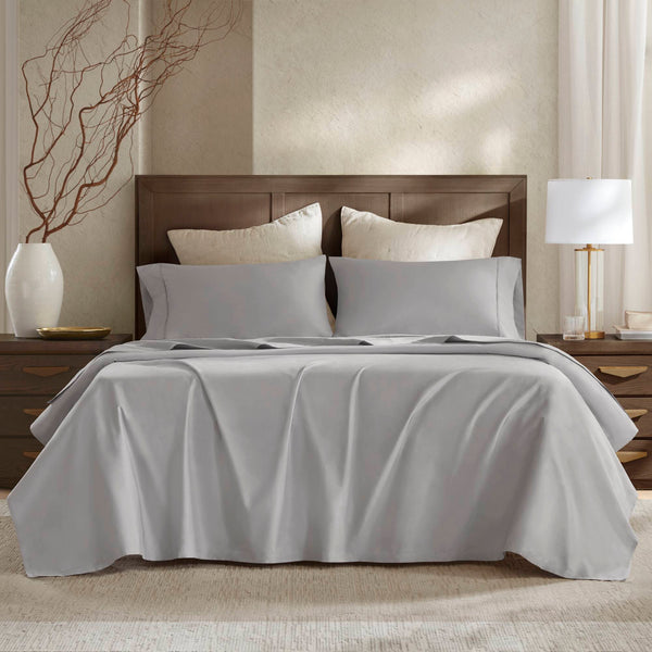 English Elm 4 Pieces King Sateen Sheet Set - Luxurious Egyptian Cotton, Deep Pocket, Breathable & Soft Gray B035P381325