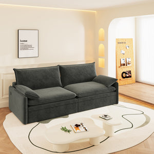 English Elm 4-Seat Convertible Sleeper Sofa Bed Chenille Upholstery Deep Seat Storage USB Port Modern Pull-Out DARK GREY W1885S00215