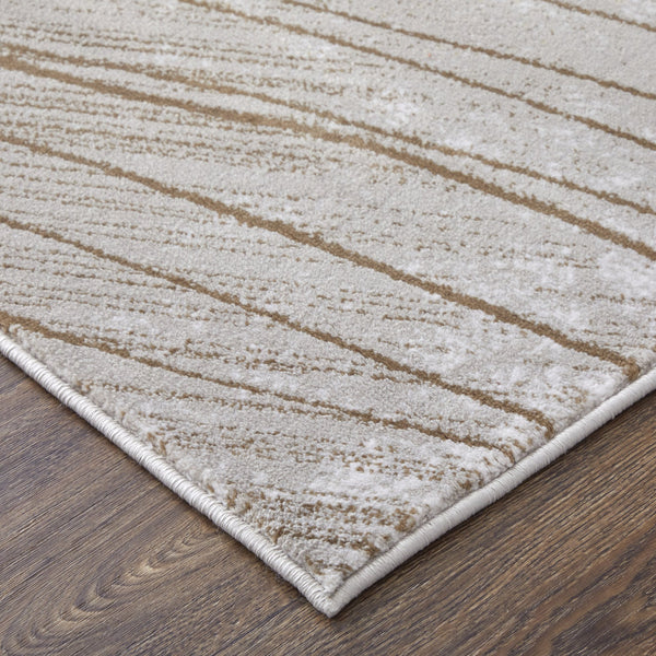 Feizy Rugs Waldor Modern Abstract Floral High-low Pile Rug In Gold, Ivory, And Gray For Elegant Home Decor Taupe,Brown,Silver Polypropylene,Polyester 73539nbfivybgee10