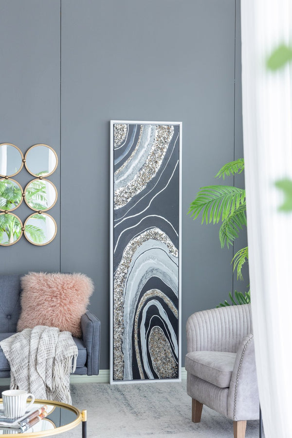 English Elm 70.9X19.7X1.5" Elongated Landscape Oil Painting With Metallic Accents And Textured Stones For Modern Decor W2078P313340