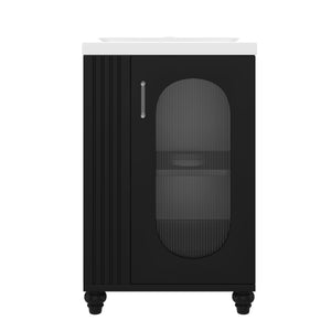 English Elm 20" Bathroom Vanity with Sink Compact Modern Freestanding MDF & Ceramic Undermount Sink Cabinet with Door and Two-Tier Shelf, Toilet Paper Holder, Adjustable Shelf, Sleek Rectangular Design Black N725P246925B