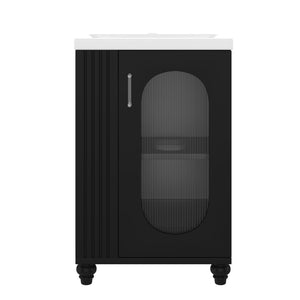 English Elm 20" Matte Freestanding Bathroom Vanity Ceramic Sink Mdf Cabinet Open Side Shelf Black N725P364206B
