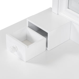English Elm 44.4" Elegant Makeup Vanity Desk with Swivel Mirror, 5 Drawers, Cabinets & Padded Stool — White N844P292486A