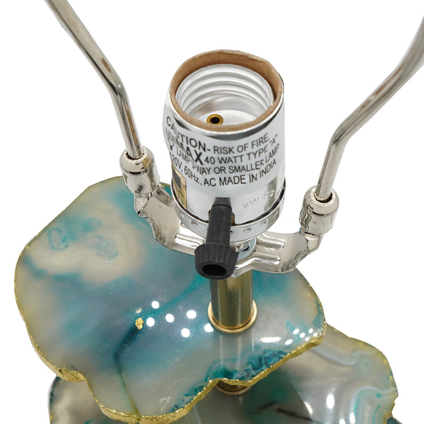 English Elm D15x29.5" Verdant Agate-Slice Lamp with Marble Base, White Drum Shade, Natural Stone Accent, Chic Decor W2078P324078