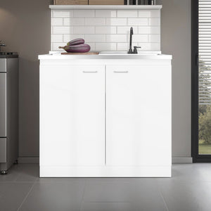 English Elm Utility Sink Base Cabinet with Two Doors Shelved Storage White Oak Laundry Room B097S00257
