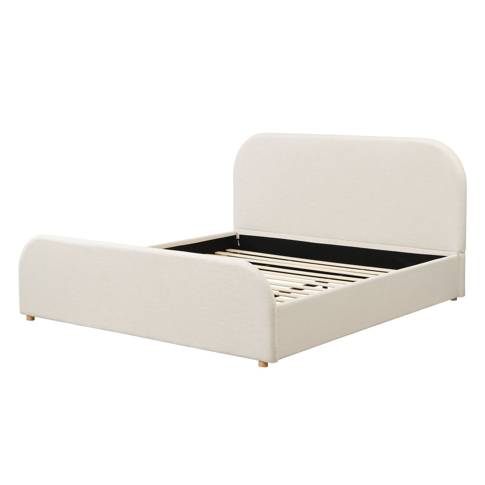 English Elm Christopher Knight Home® - King Linen Upholstered Bed Frame King Size with Curved Padded Headboard, Solid Wood Legs, Beige Elegance N757K343405I