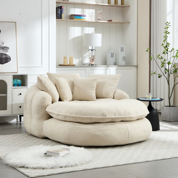English Elm Oversized Memory Foam Chenille Bean Bag Sofa with Ergonomic Back Support, 3 Large & 2 Small Pillows Beige W395P359408