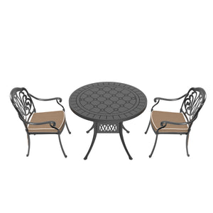 English Elm 3-Piece Elegant Cast Aluminum Patio Set With Plush Brown Cushions For Stylish Outdoor Living W1710S00067