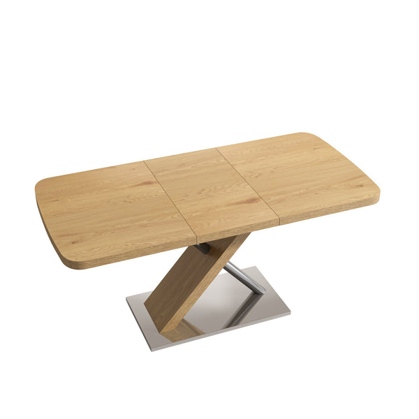 English Elm 47.25" Expandable Dining Table 47.25-63" Natural Wood Finish Retractable Top, Seats 4-6, Metal Base W757P270705