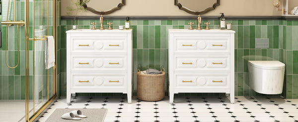 English Elm 60'' Bathroom Vanity Set With Elegant Ceramic Sink, Soft-Close Drawers, Solid Wood Frame Storage Solution N710SS00003K