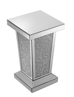 English Elm Silver Mirrored End Table with Crystal Inlay — Elegant Square Accent Side Table 13.8"x13.8"x23.6" W1005P360048