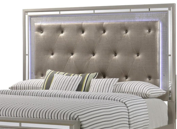 English Elm Alana Full Bed with Mirrored Accents for Elegant Bedroom Depth and Modern Reflective Style Champagne 83.46 L x 9.84 W x 3.8 H B078S00458