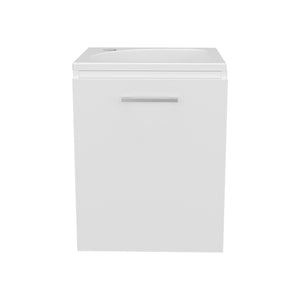 English Elm Saju Floating Wall Vanity 15.7" Wide One-Door Cabinet with Resin Sink & Shelf, White Minimalist B200P335387
