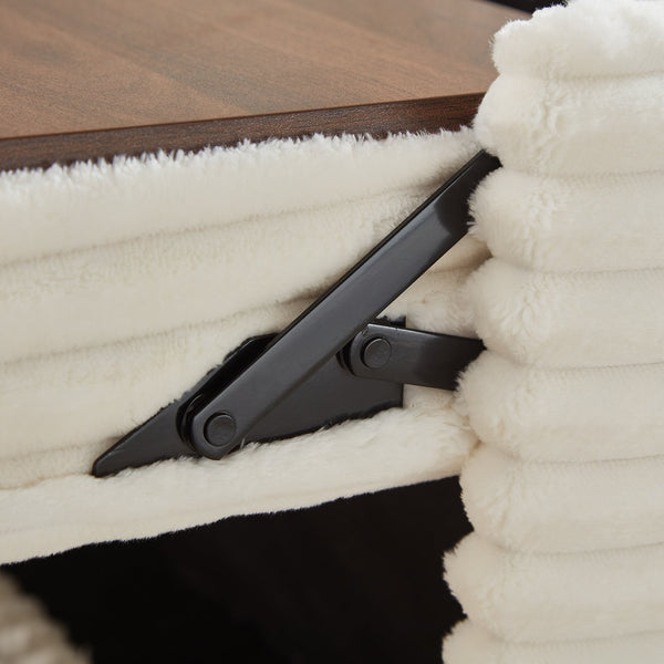 English Elm Comfortable Plush Corduroy Sofa with Hidden Storage Ottoman, USB Charging and Lift-Up Tabletop White W3705S00011