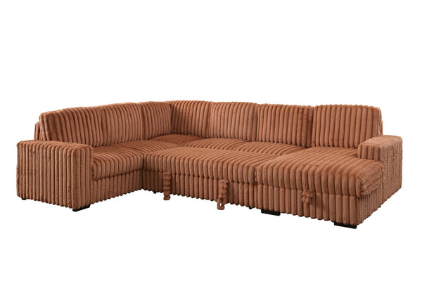 English Elm 102 Inch Linen Modular Sectional Sofa with Hidden Storage and Cloud Cushion Comfort Orange W1099S00178