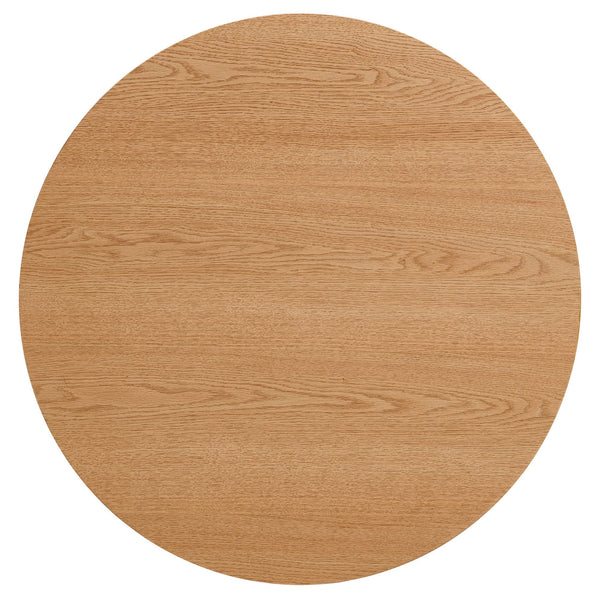English Elm Oak Mid-Century Round Wood Veneer Coffee Table 28" Elegant Roman Column Metal Base, Sturdy Oak W1164P225845
