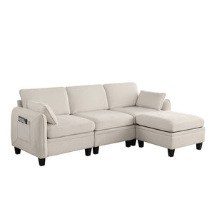 English Elm 102 Inch Linen Modular Sectional Sofa with Hidden Storage and Cloud Cushion Comfort Beige W1099S00207