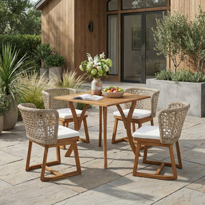 English Elm 5-piece Acacia Wood Outdoor Dining Set with Wicker Back Chairs Teak Patio Garden N773OD00138B