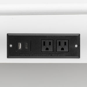 English Elm K&K Rustic Kitchen Island Cart with 6 Drawers, Pull-Out Trash Cabinet, Drop Leaf & Built-In Charging Station White N707P307292W