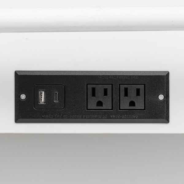 English Elm K&K Rustic Kitchen Island Cart with 6 Drawers, Pull-Out Trash Cabinet, Drop Leaf & Built-In Charging Station White N707P307292W