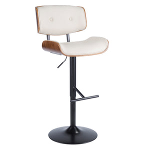 English Elm Lombardi Mid-Century Modern Adjustable Swivel Barstool Set of 3 — Tufted Faux Leather, Walnut Accents, T-Footrest, Comfort-focused Design Cream B202S00953