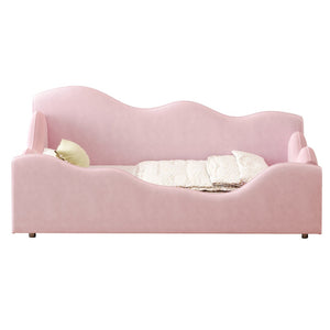English Elm Upholstered Cloud Toddler Daybed Pink Velvet Safety Rails Kids Bedroom Ages 1 to 6 N899P452424H