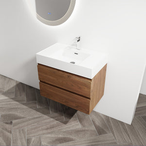 English Elm 30" Wall-Mounted Bathroom Vanity With Resin Sink, Soft-Close Drawers & Eco-Friendly Design Options W999S00200