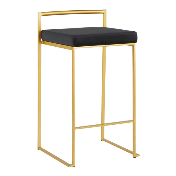 English Elm Fuji Glam Contemporary Counter Stools Set Of 2 – Gold Frame & Black Velvet Cushion For Luxe Comfort B202P221914