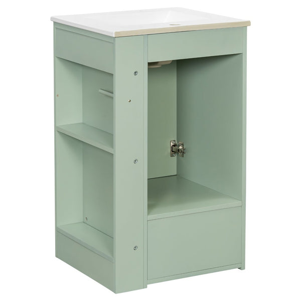 English Elm 20" Freestanding Bathroom Vanity Mdf Cabinet Ceramic Sink Open Shelves Powder Room Green N725P364210F