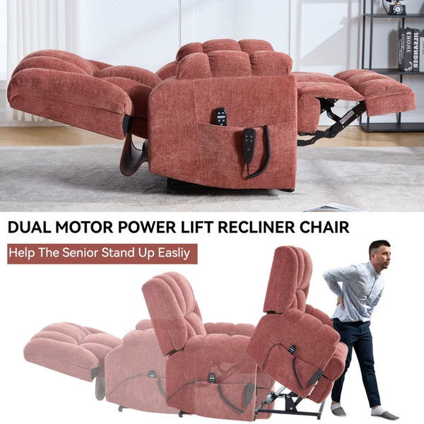 English Elm Dual Motor Power Lift Recliner Chenille Chair with Massage Heat and Infinite Positions Red W3224P288311
