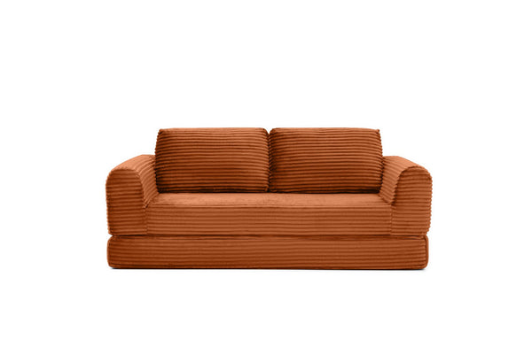 English Elm 2-in-1 Corduroy Futon Sofa Sleeper with Foam Fill and Modular Floor Profile Orange W1117P417304