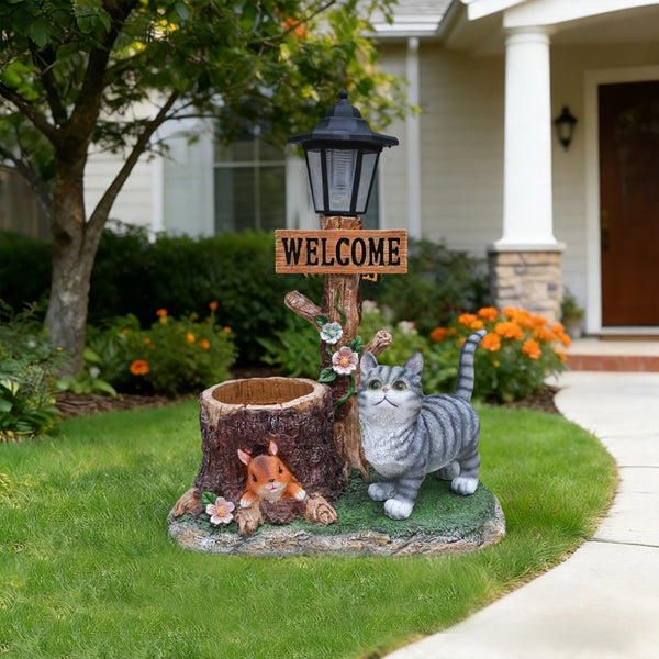English Elm Schnauzer Solar Led Resin Planter Statue Outdoor Garden Accent for Patio Decor W5398P464238