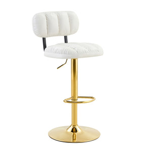 English Elm Set of 2 Adjustable Pu Leather Barstools with Chrome Base for Kitchen or Home Bar White+Gold W3875P378575