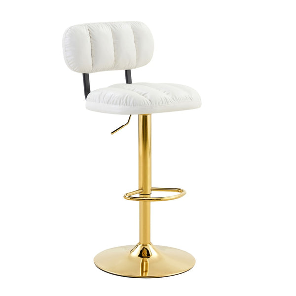 English Elm Set of 2 Adjustable Pu Leather Barstools with Chrome Base for Kitchen or Home Bar White+Gold W3875P378575