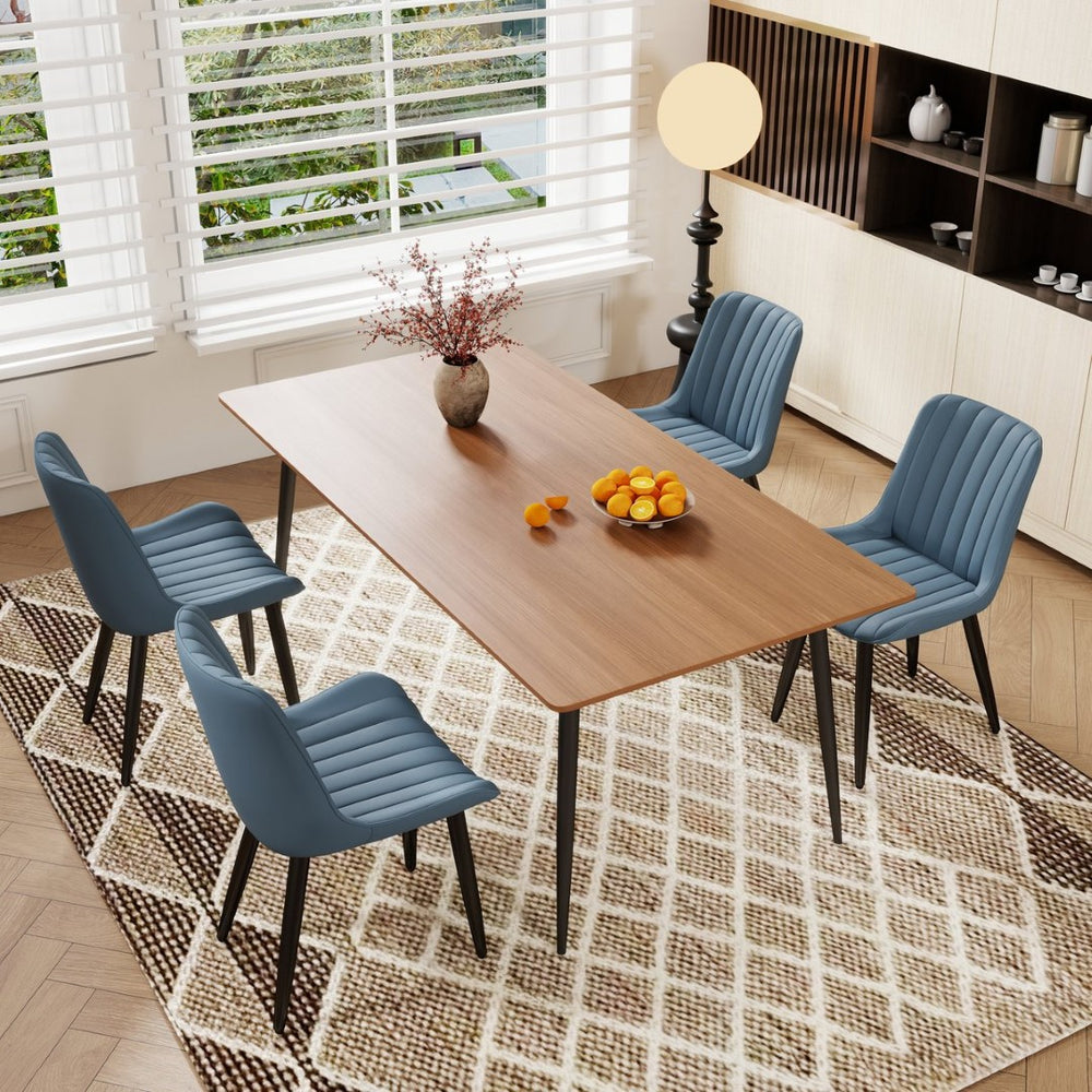 English Elm Set of 2 Armless Pu Leather Dining Chairs Cushioned Seat Brushed Metal Legs Modern Blue W3316P426931