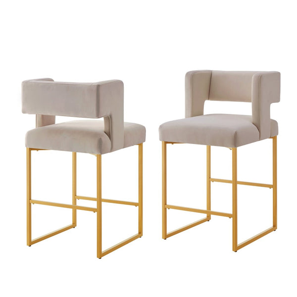 English Elm Modern Linen Upholstered Counter Stools with Gold Iron Frame Set of 2 for Kitchen W2186P263279