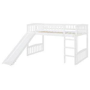 English Elm Twin Loft Bed with Built in Slide Ladder Pine Wood Frame Kids Bedroom White N708P242135K