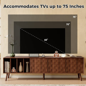 English Elm 68" Mid-century Walnut Media Console with Open Shelves and Soft-close Cabinet Storage N710P446195P