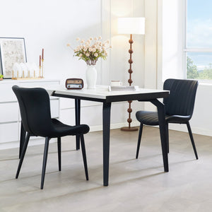 English Elm Set of 2 Dining Chairs with Thick Cushions and PU Leather Upholstery — Modern Sturdy Iron Frames for Home & Restaurant Seating Black N842P300557B