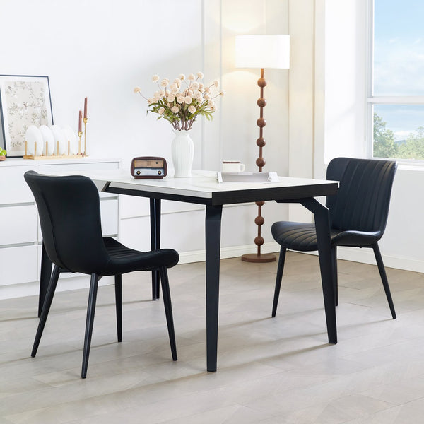 English Elm Set of 2 Dining Chairs with Thick Cushions and PU Leather Upholstery — Modern Sturdy Iron Frames for Home & Restaurant Seating Black N842P300557B