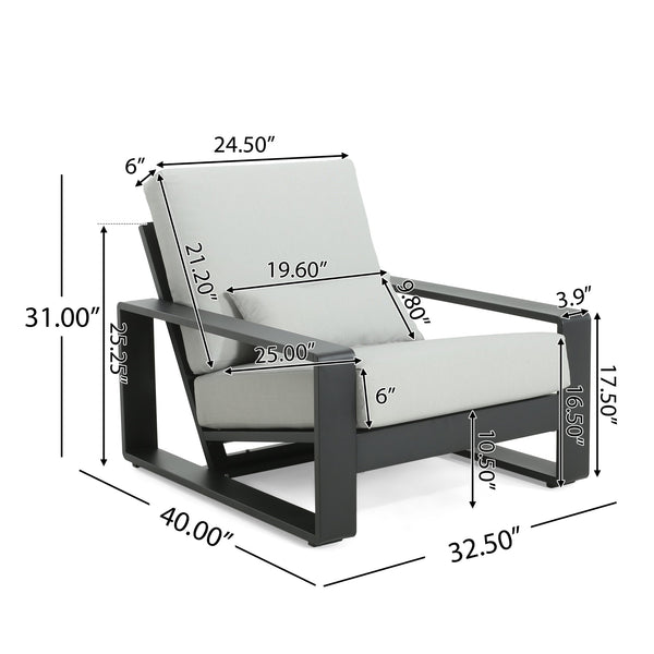 English Elm Christopher Knight Home® - La Plata Aluminum Lounge Chair - Modern Ergonomic Design With Grey Cushion For Indoor/Outdoor Comfort N775P211257B