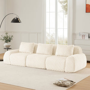 English Elm 114" Modular Cloud Sectional Sofa Flannelette Upholstery Deep Seat Living Room Couch Cream W714S01518