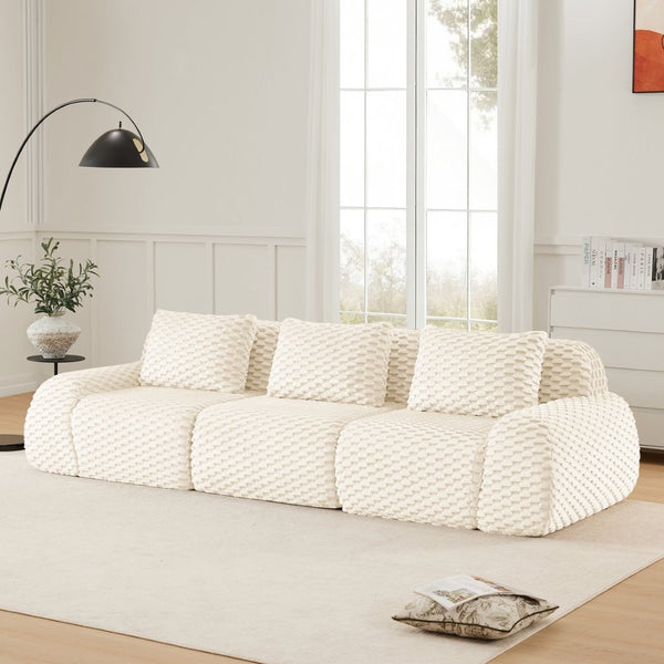English Elm 114" Modular Cloud Sectional Sofa Flannelette Upholstery Deep Seat Living Room Couch Cream W714S01518