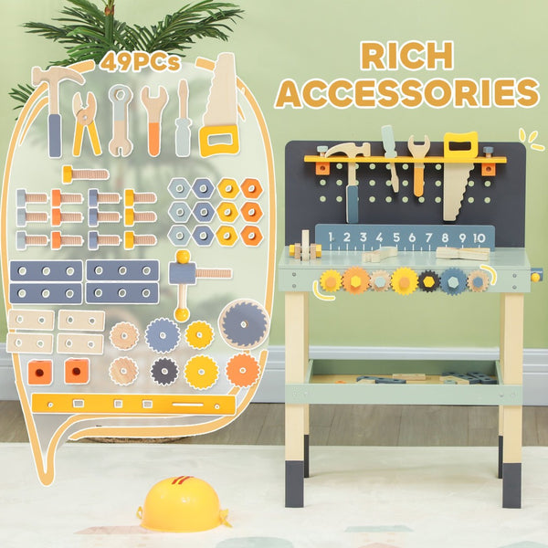 English Elm Qaba Kids Wooden Tool Bench - 49-Piece Playset For Toddler Imaginative Construction Fun Ages 3-6 W2225P249787-GIGA