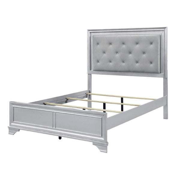 English Elm Silver Framed Queen Bed Tufted Knit Headboard with Built-in Led Ambient Lighting Glam B011S02470