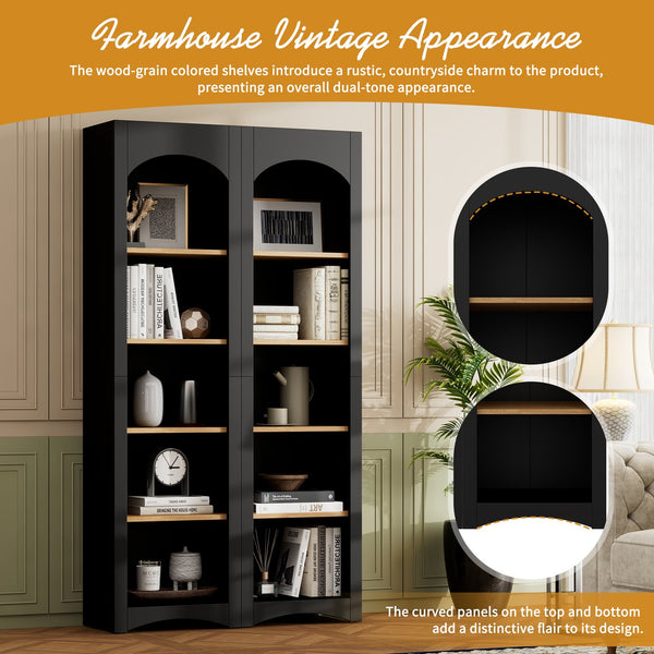 English Elm On-Trend Free Standing 5 Tier Bookshelves Set Of 2 - Rustic Two-Tone Storage Cabinet For Any Room N721P245734B
